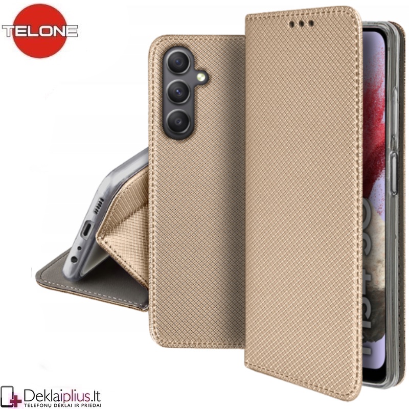 Telone atverčiamas dėklas - auksinės spalvos (Samsung M34 5G) Telone atverčiamas dėklas - auksinės spalvos (Samsung M34 5G)